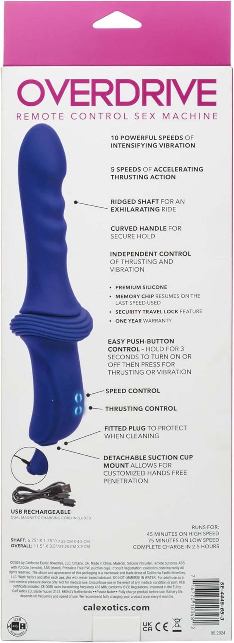 Overdrive Remote Control Sex Machine Ridged Thruster with Detachable Suction Coup Mount Purple - SE-4445-65-3