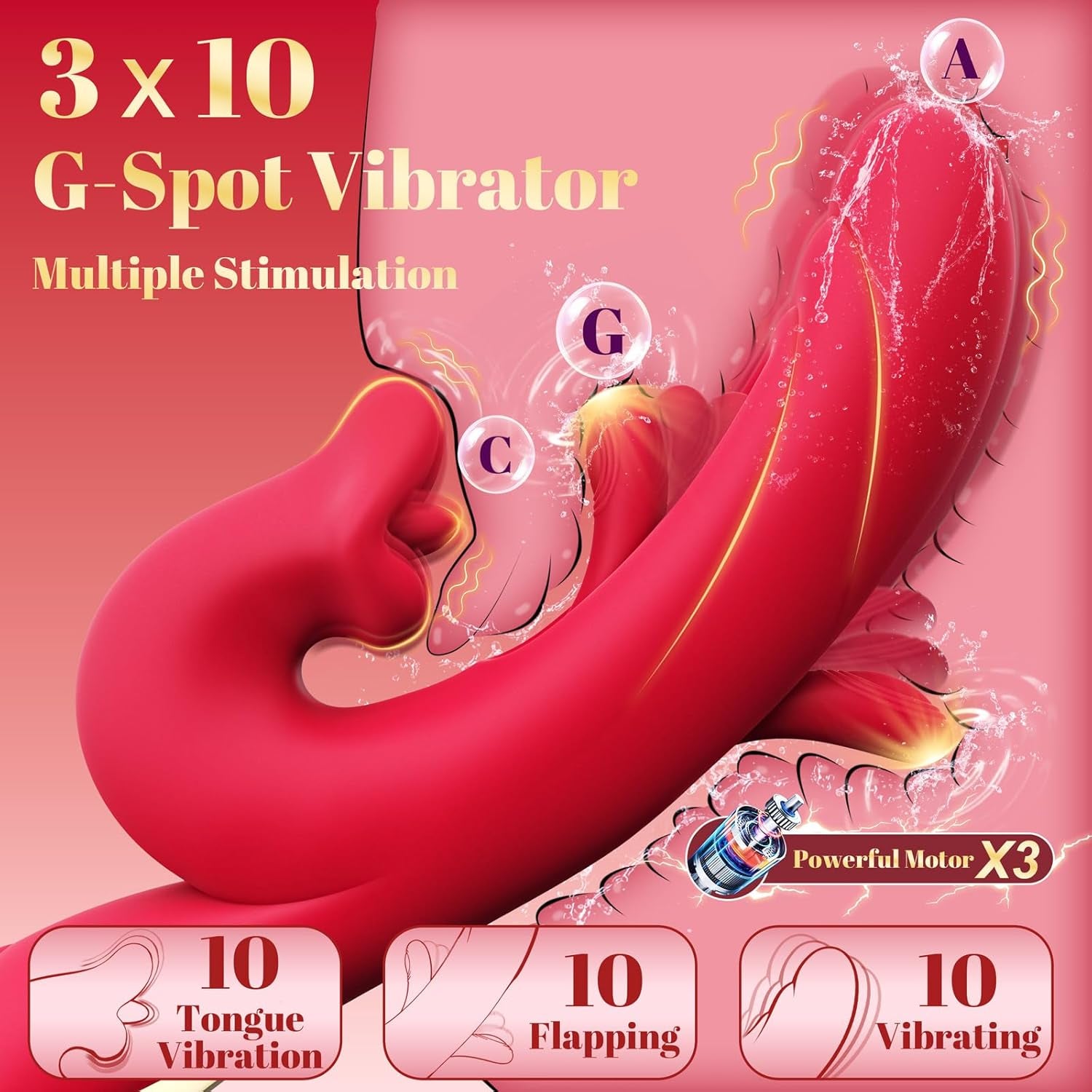 Rabbit Vibrator Adult Toys for Women, Dildo Sex Toy with 10 Tongue Vibration and 10 Flapping Modes, 3-In-1 Rose Toy Vibrators for G Spot Clit Stimulator Pleasure and Female Couples Games