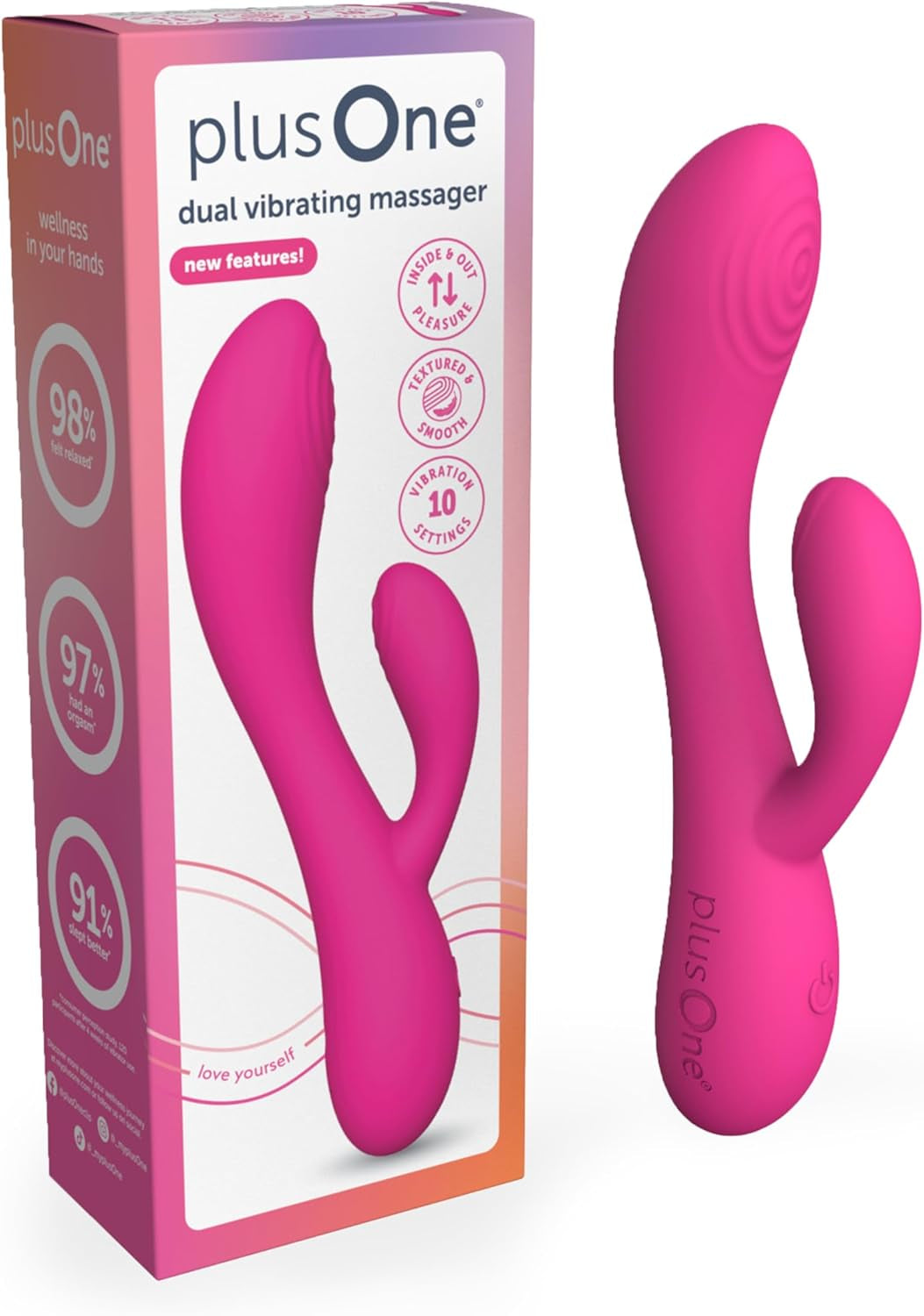 Dual Rabbit Vibrator Personal Massager, 10 Vibration Settings, Body-Safe Silicone, Waterproof, USB Rechargeable, Sex Toy for Women and Men