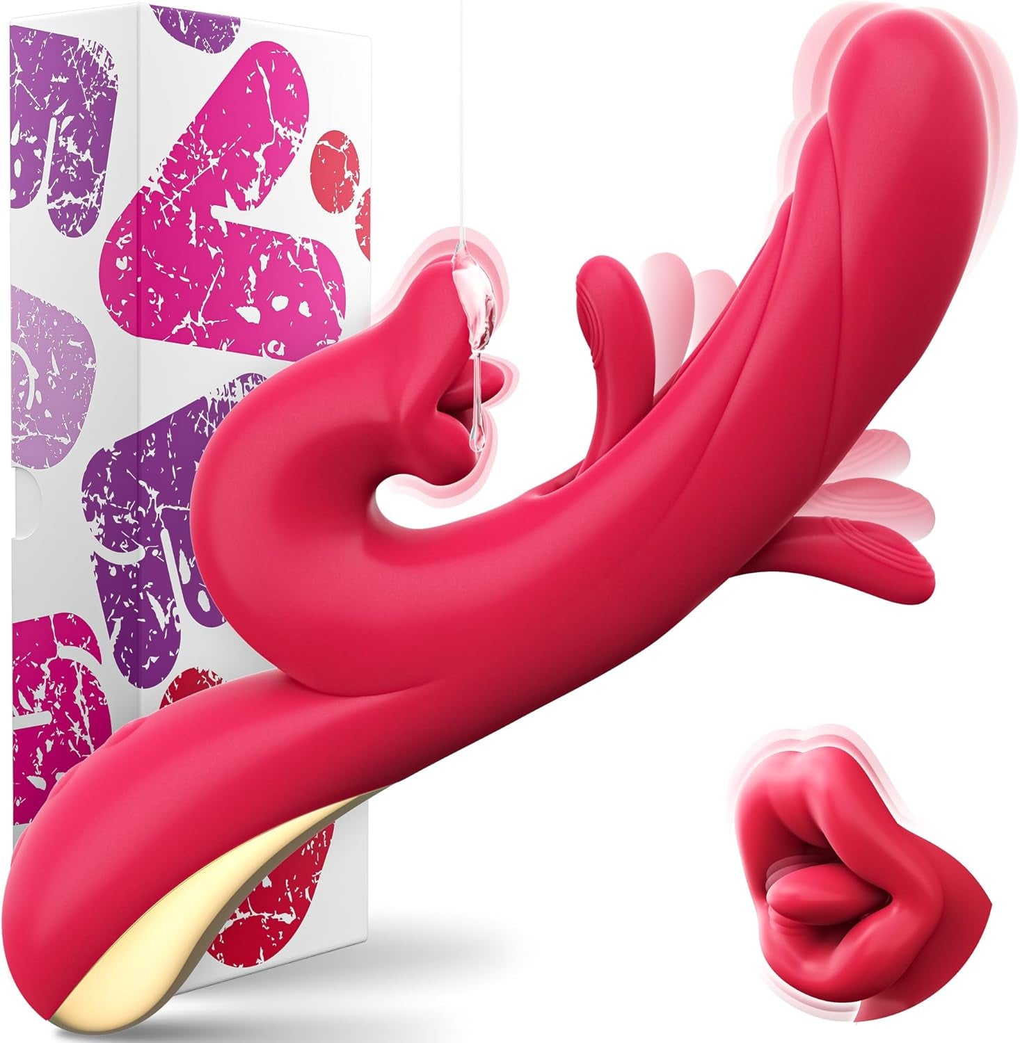 Rabbit Vibrator Adult Toys for Women, Dildo Sex Toy with 10 Tongue Vibration and 10 Flapping Modes, 3-In-1 Rose Toy Vibrators for G Spot Clit Stimulator Pleasure and Female Couples Games