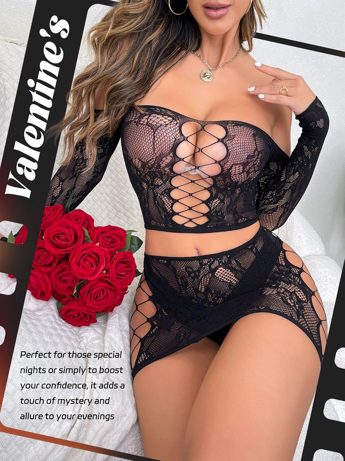 Womens Lingerie Set Fishnet Babydoll Bodysuit Sexy Nightwear