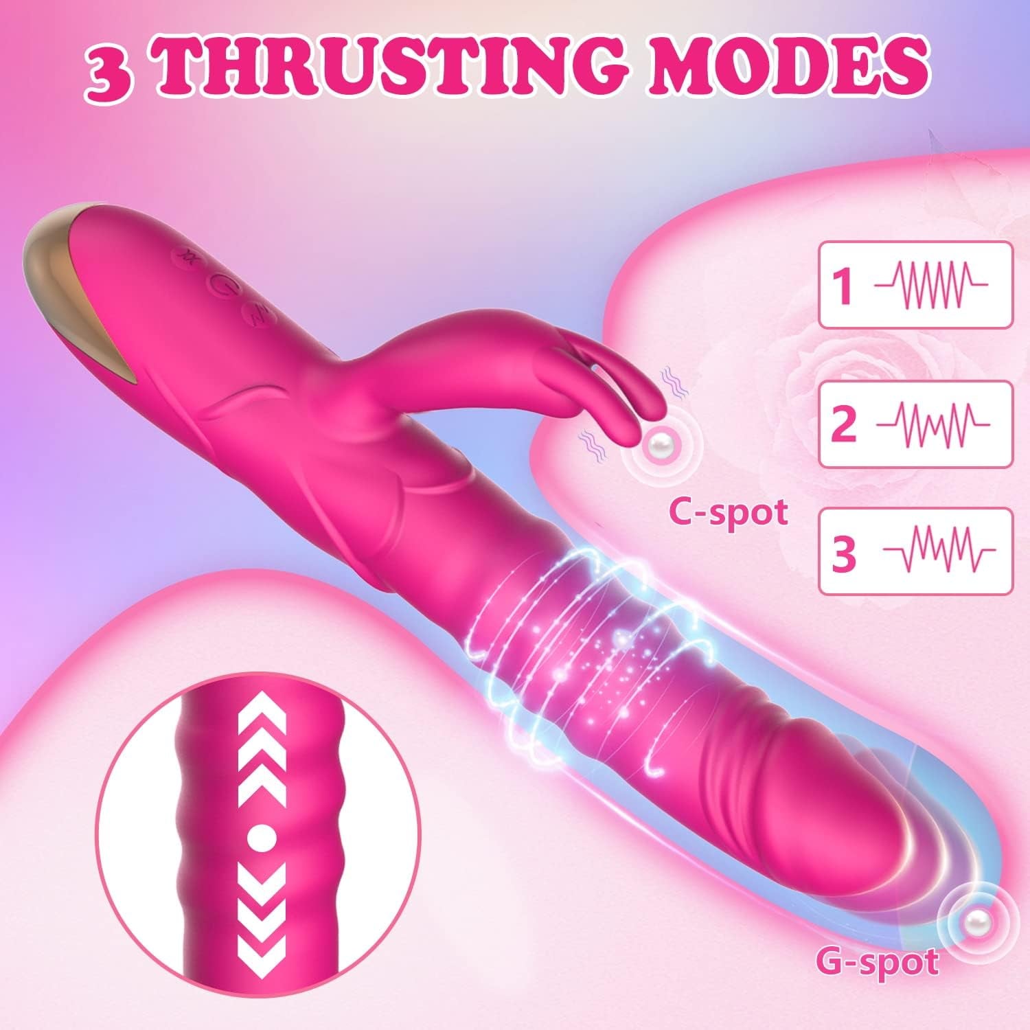 Thrusting Rabbit Vibrator, G Spot Clitoral Vibrator Waterproof & Rechargeable Realistic Silicone Dildo Vibrator with 3 Thrust & 10 Vibrating Modes, Rose Sex Toys for Women