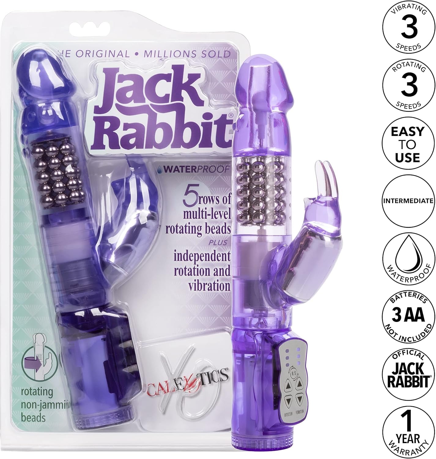 Waterproof Jack Rabbit – Rabbit Vibrator with Rotating Shaft – Vibe Sex Toys for Couples – Adult Clitoral & G Spot Massager – Purple