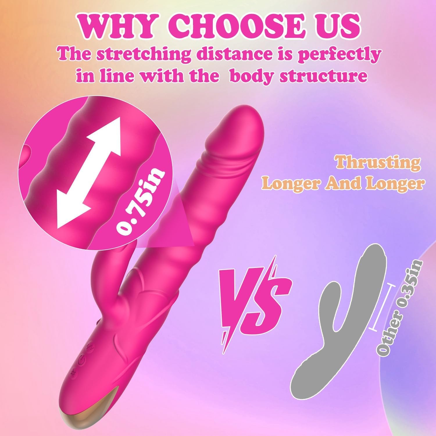 Thrusting Rabbit Vibrator, G Spot Clitoral Vibrator Waterproof & Rechargeable Realistic Silicone Dildo Vibrator with 3 Thrust & 10 Vibrating Modes, Rose Sex Toys for Women